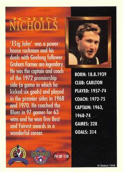 1996 Select AFL Hall of Fame #74 John Nicholls Back
